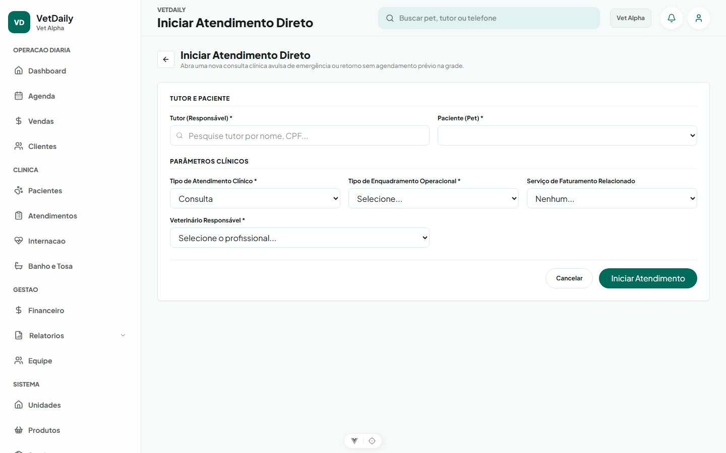 Formulário de Início de Atendimento