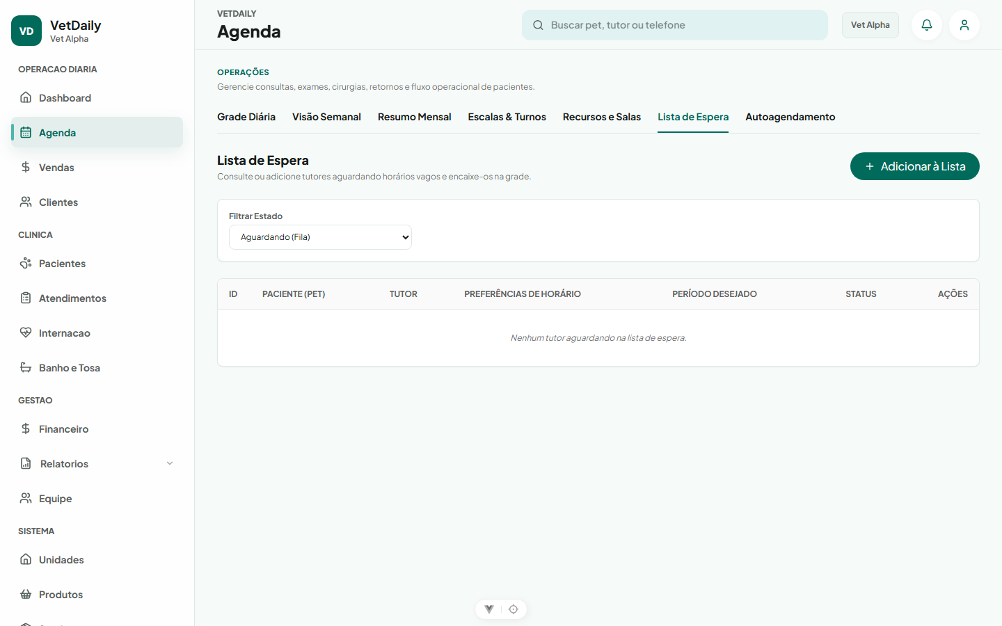 Fila de Espera e Lista de Agendamentos
