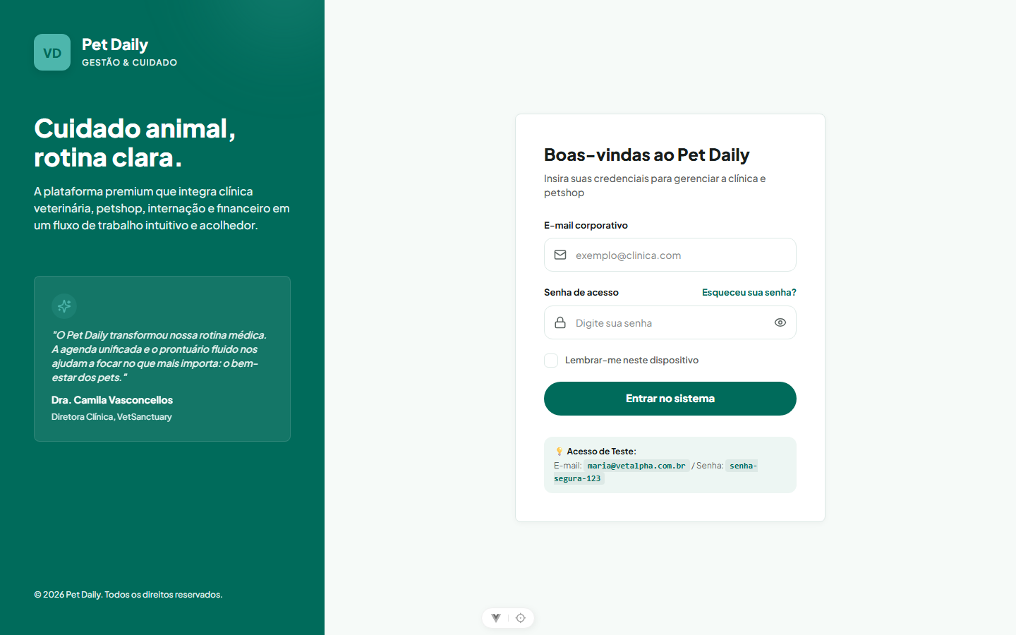 Tela de Login do VetDaily
